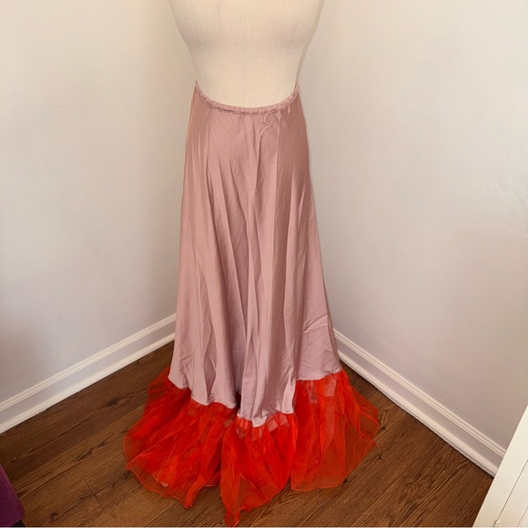 Johanna Ortiz Women’s Size 6 Pink Orange Tulle Silk Strapless Dress Maxi Skirt - Picture 11 of 15